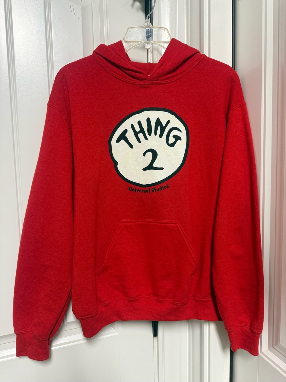 Universal Red Crewneck Hoodie with Thing 2 Graphic